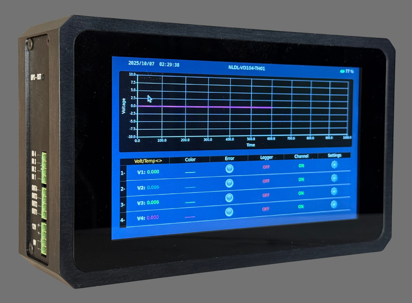 4-Channel Voltage Logger with Integrated Temperature & Humidity Sensor